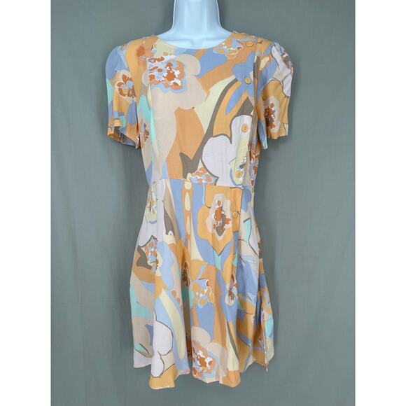Zara Dress Medium Orange Mini Pastel Retro Floral Mod Psychedelic Artsy Abstract - Picture 1 of 8